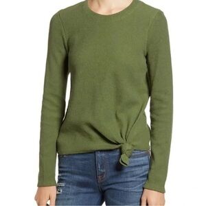 Madewell Elwood Ribbed Long Sleeve Olive Green Blouse Top